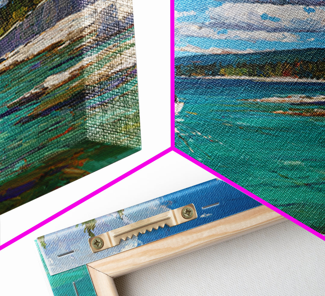 White Sailboat On Turquoise Lake Wall Art, Coastal Landscape Painting, Nautical Lake House Decor, Impasto Framed Canvas Print