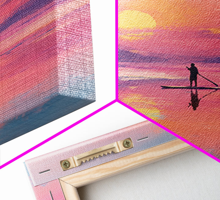 Pink Sunset Paddleboard Wall Art, Pastel Ocean Seascape, Coastal Decor, Beach House Art Print, Romantic Gift For Her, Bedroom Decor