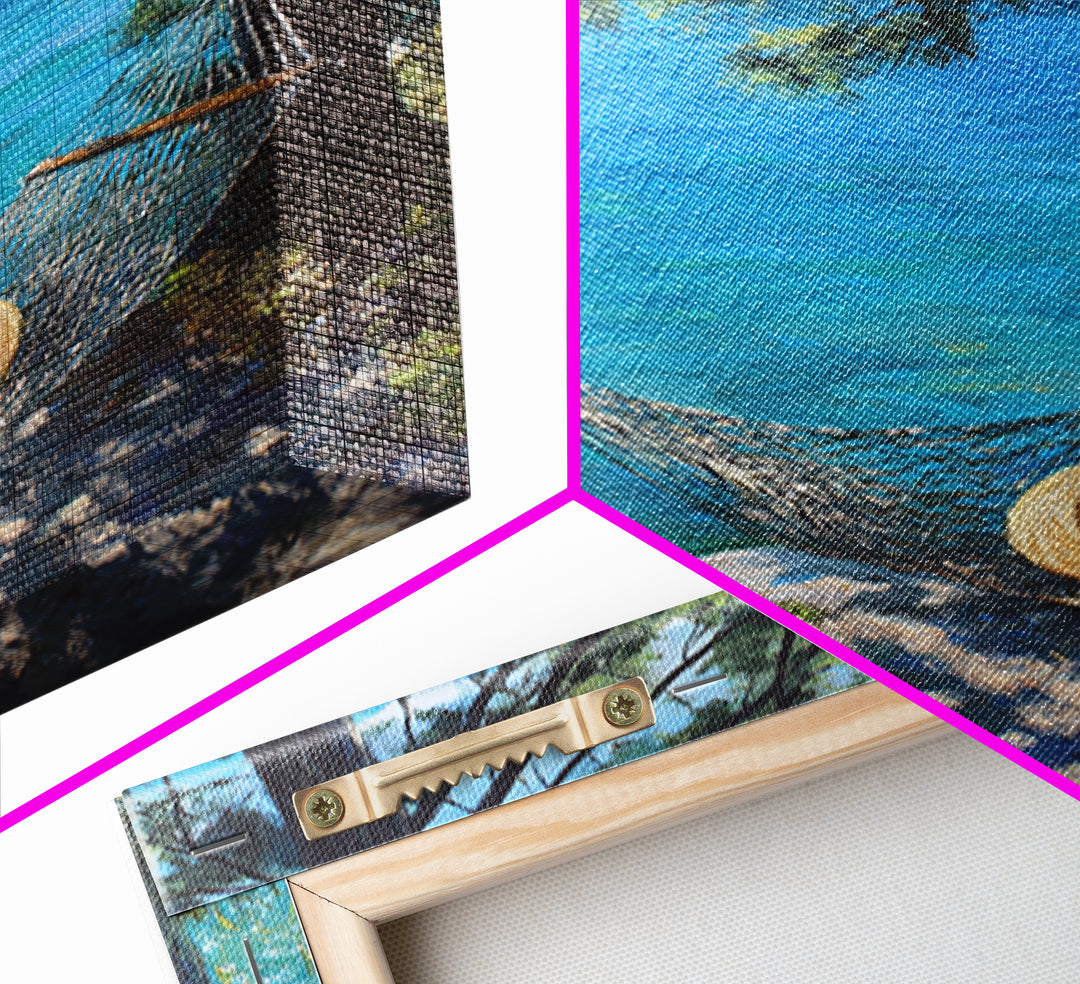Pine Lake Hammock Reading Nook Wall Art, Coastal Lake House Decor, Peaceful Nature Canvas Print, Relaxing Bedroom Art Gift