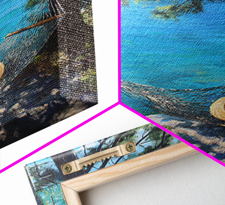 Pine Lake Hammock Reading Nook Wall Art, Coastal Lake House Decor, Peaceful Nature Canvas Print, Relaxing Bedroom Art Gift