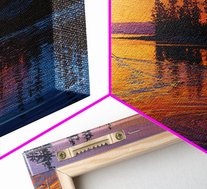 Sunset Paddleboard Pine Lake Wall Art, Orange Blue Seascape Canvas Print, Nature Decor, Living Room Decor, Gift For Him Or Her
