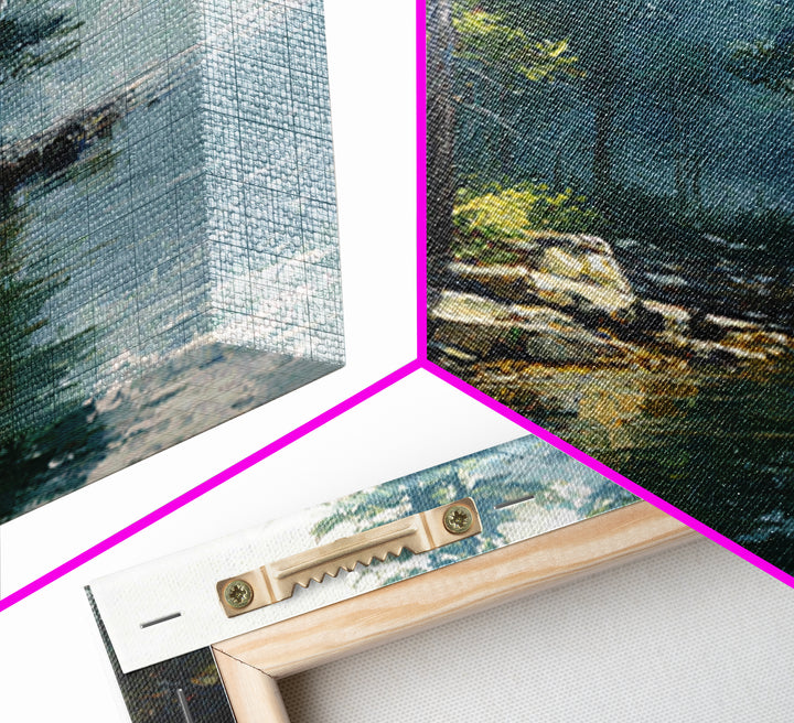 Misty Forest Lake Landscape Wall Art, Tranquil Nature Painting, Cabin Retreat Decor, Large Coastal Forest Canvas Print