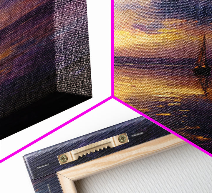 Moody Sailboat Sunset Oil Painting Wall Art, Impressionist Seascape Canvas Print, Calming Coastal Decor For Bedroom Or Living Room