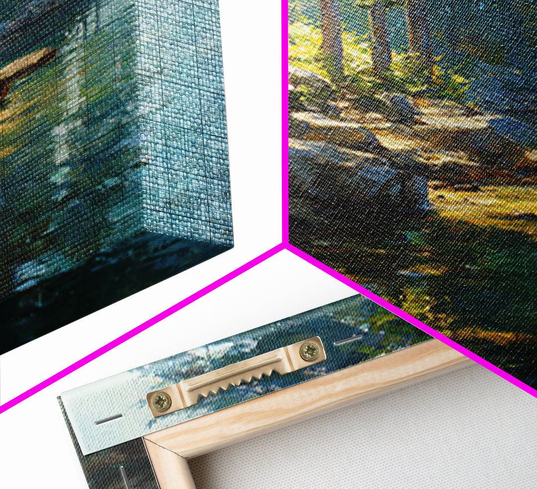 Sunlit Forest Lake With Reflections Landscape Wall Art, Nature Painting For Cabin Or Living Room, Canvas Print