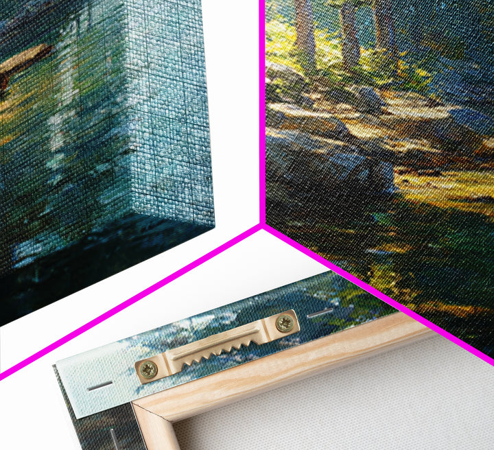 Sunlit Forest Lake With Reflections Landscape Wall Art, Nature Painting For Cabin Or Living Room, Canvas Print