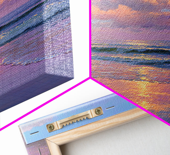 Pastel Ocean Sunset With Peach Clouds Canvas Print, Coastal Wall Art, Beach House Decor, Serene Living Room Seascape Wall Decor