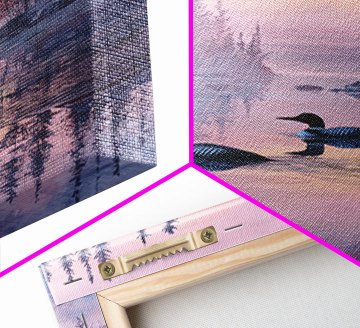 Misty Loon Lake Sunrise Wall Art, Tranquil Forest Landscape Canvas Print, Serene Cabin Decor, Peaceful Lake House Bedroom Art