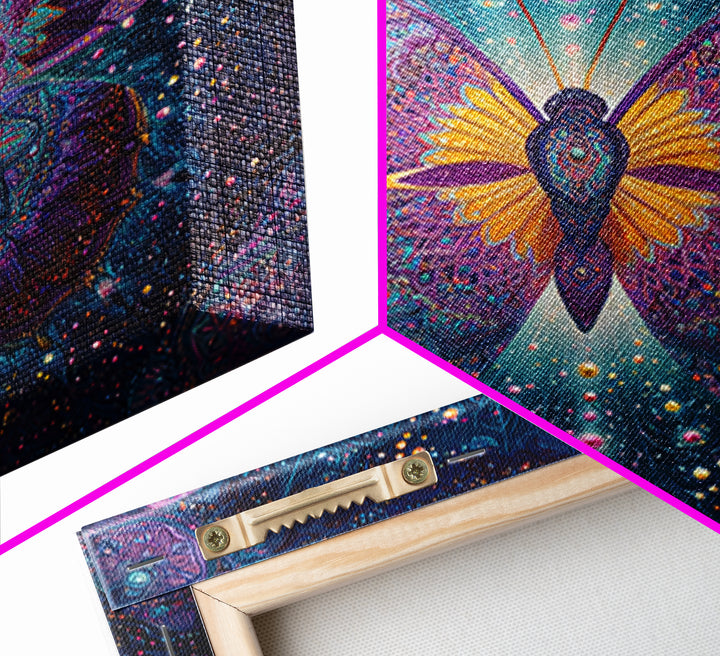 Mystical Butterfly In Cosmic Night Sky Wall Art, Colorful Boho Canvas Print, Spiritual Celestial Home Decor