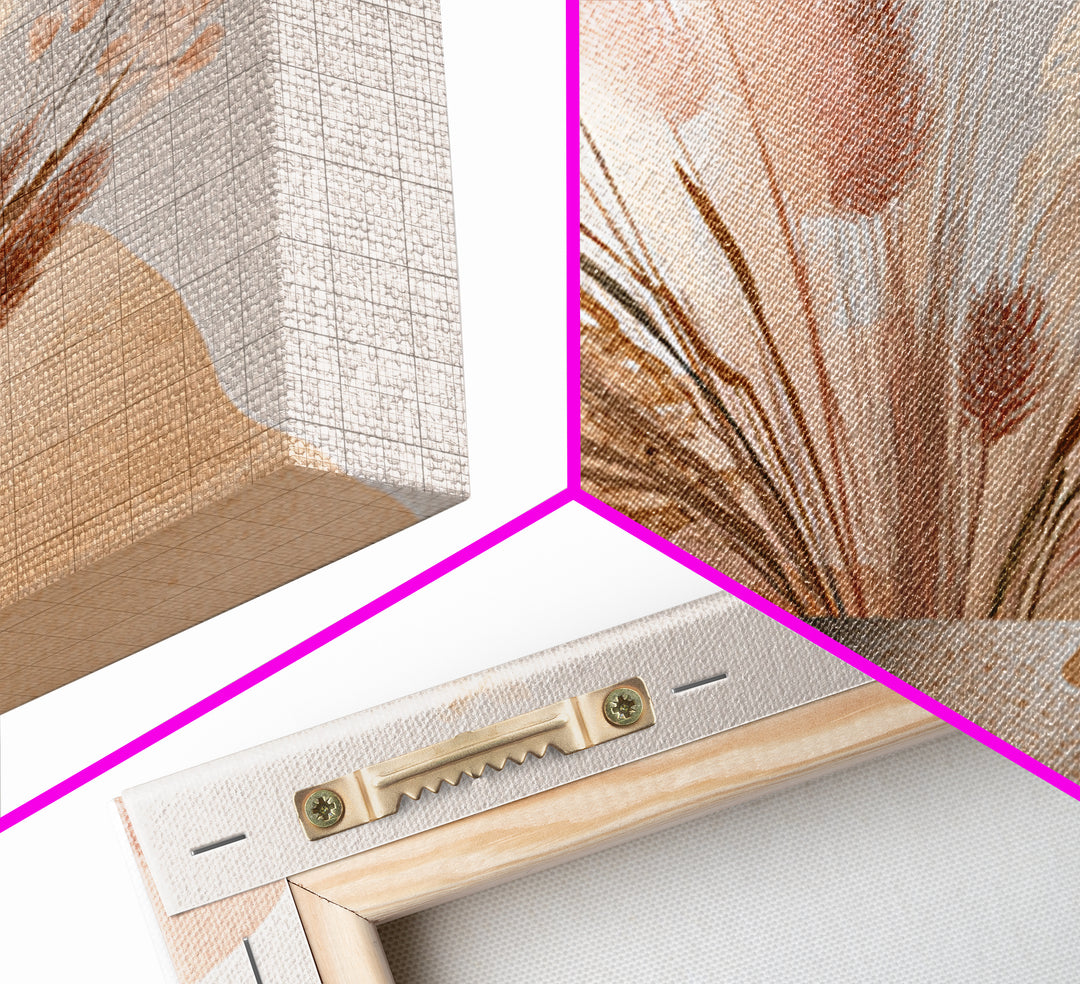Neutral Pampas Grass Vase Wall Art, Boho Botanical Canvas Print, Earth Tone Floral Decor, Minimalist Living Room Wall Decor