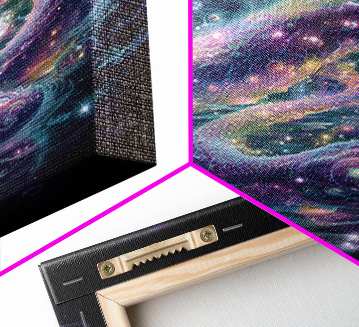 Cosmic Serpent Galaxy Wall Art, Mystical Space Dragon Framed Canvas Print, Celestial Fantasy Art For Modern Living Room Decor