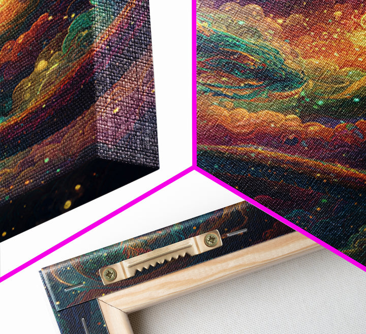 Cosmic Dragon And Phoenix Fantasy Wall Art, Colorful Celestial Galaxy Framed Canvas Print, Mystical Surreal Home Decor