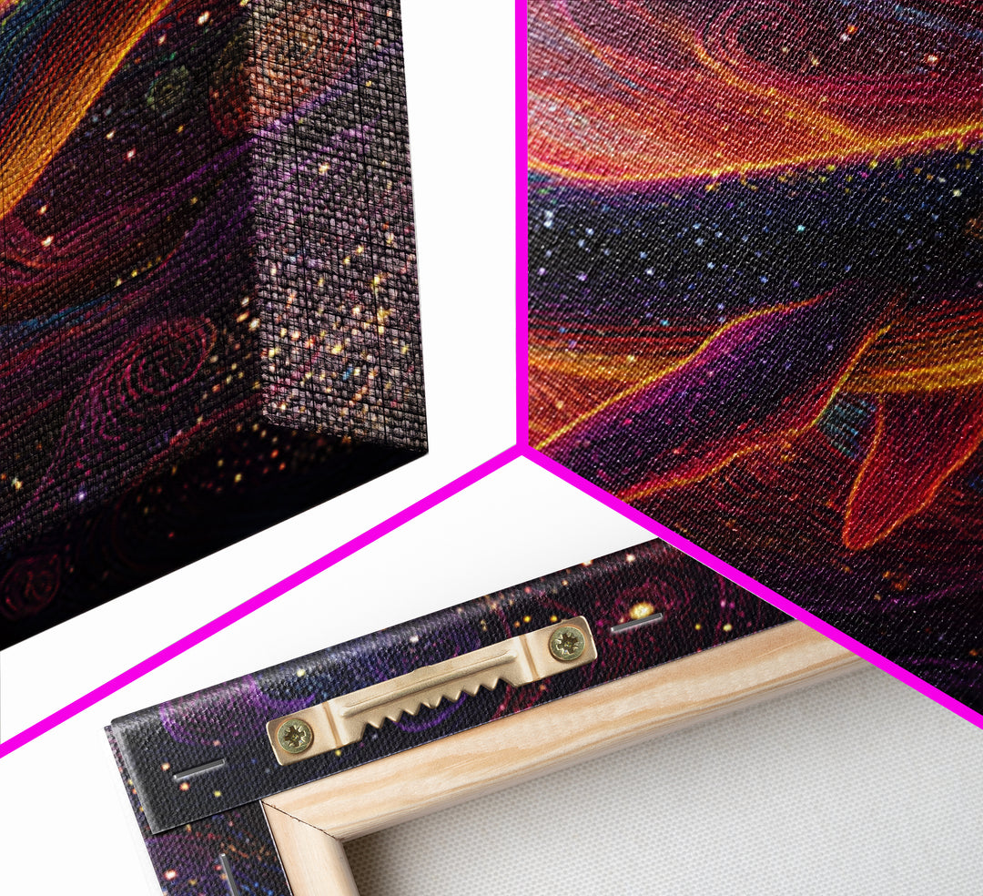 Colorful Cosmic Whale Swimming In Galaxy Wall Art, Psychedelic Space Art Print, Fantasy Ocean Decor, Kids Room Canvas Print