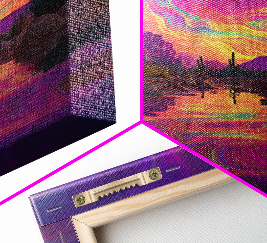 Neon Desert Cactus Sunset Wall Art Canvas Print Colorful Southwestern Landscape Art Modern Home Decor