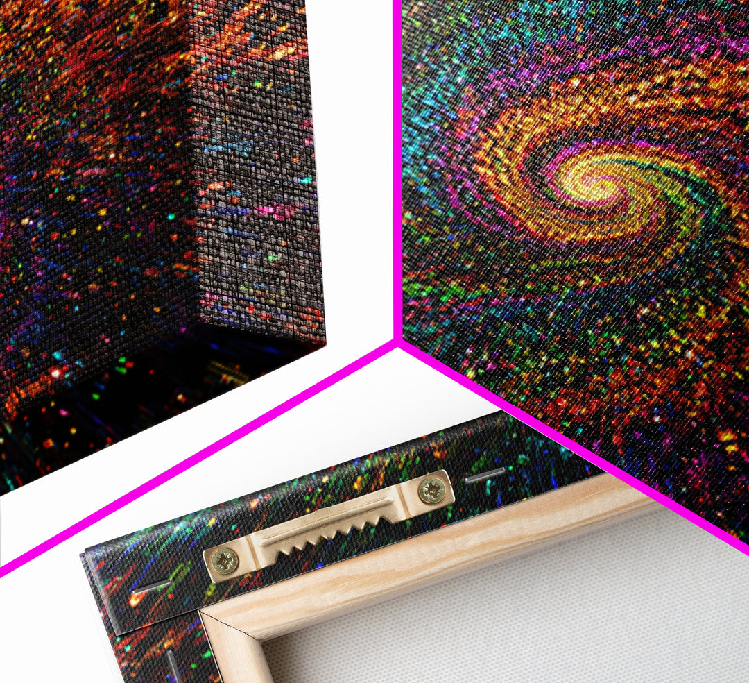 Rainbow Galaxy Spiral Wall Art, Colorful Cosmic Abstract Painting, Psychedelic Universe Decor, Modern Statement Canvas Print