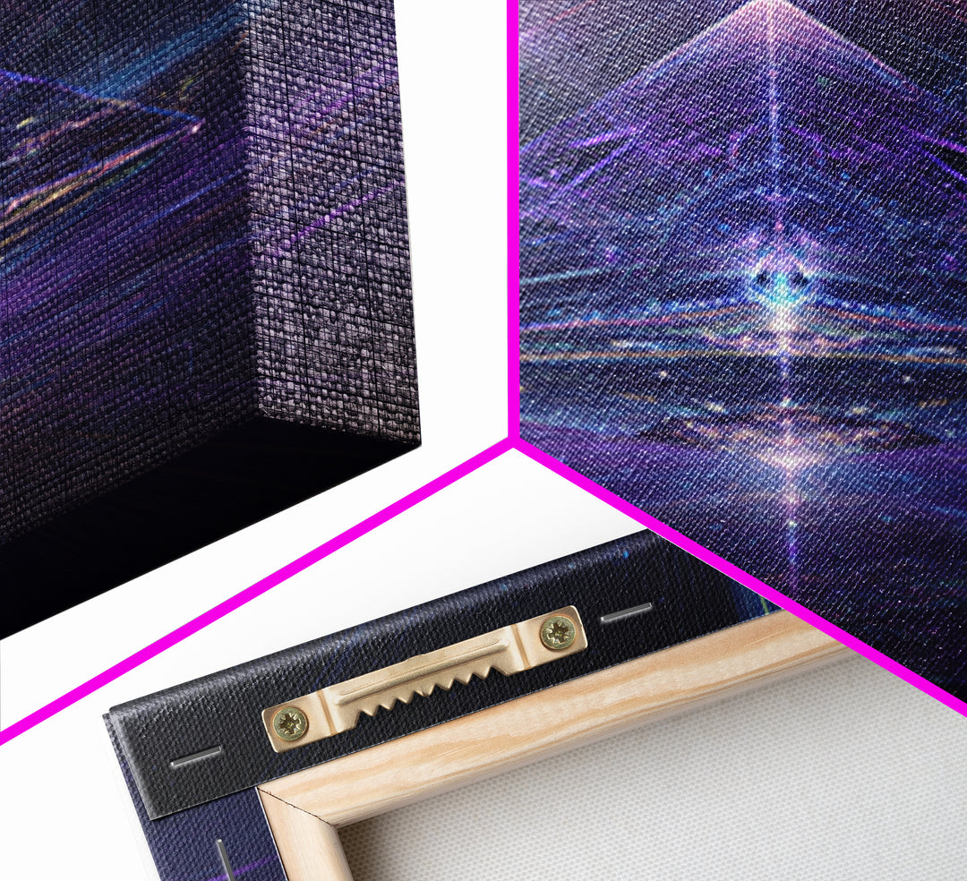 Cosmic Pyramid Portal Celestial Wall Art, Mystical Purple Galaxy Framed Canvas Print For Spiritual Meditation Decor