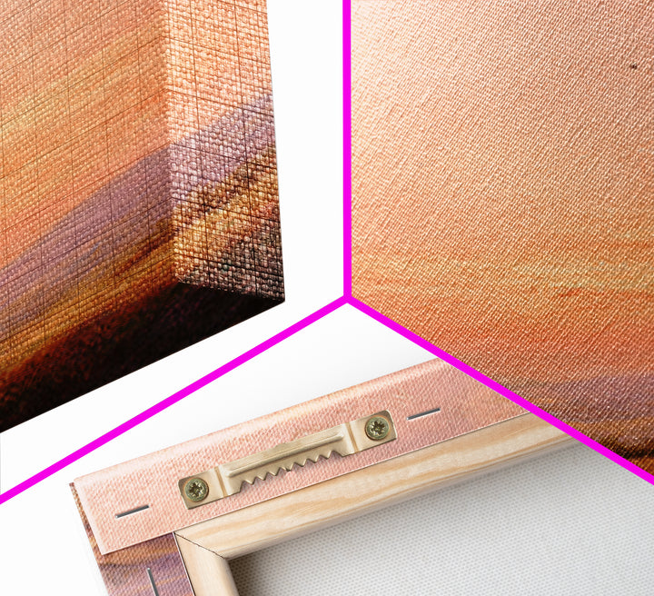 Peach Sunset Valley Landscape Wall Art, Textured Oil Painting Print, Warm Nature Decor, Large Living Room Canvas Wall Decor