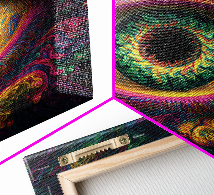Psychedelic Cosmic Eye Abstract Wall Art, Trippy Colorful Visionary Canvas Print, Mystical Boho Room Decor