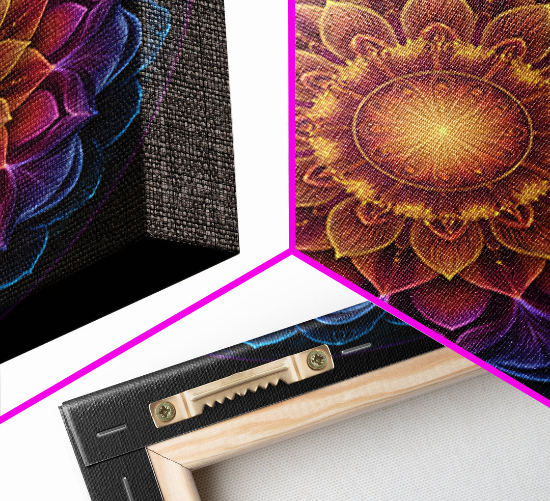 Rainbow Lotus Mandala Abstract Wall Art, Colorful Sacred Geometry Canvas Print, Boho Meditation Room Decor Spiritual Art