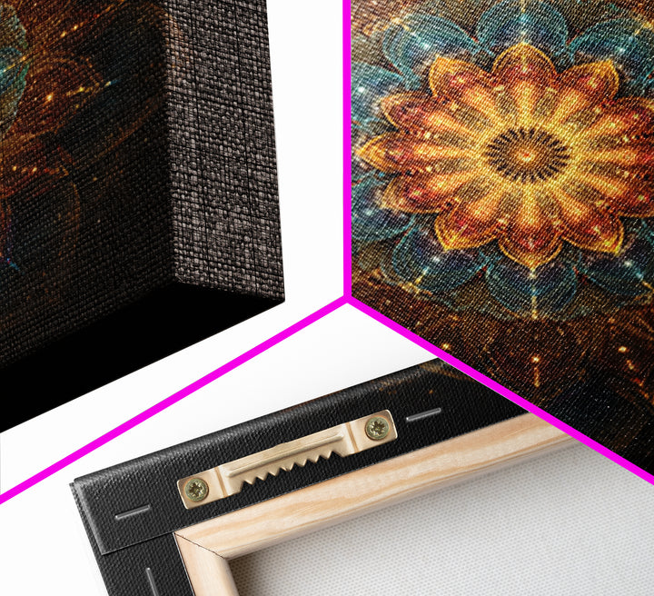 Intricate Golden Mandala On Black Celestial Sacred Geometry Wall Art Canvas Print Boho Spiritual Home Decor