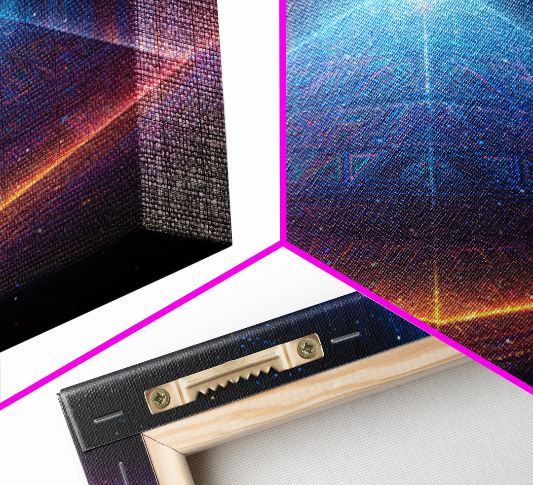 Luminous Pyramid In Space Wall Art, Futuristic Cosmic Landscape Canvas Print, Sci Fi Galaxy Decor For Gaming Or Media Room