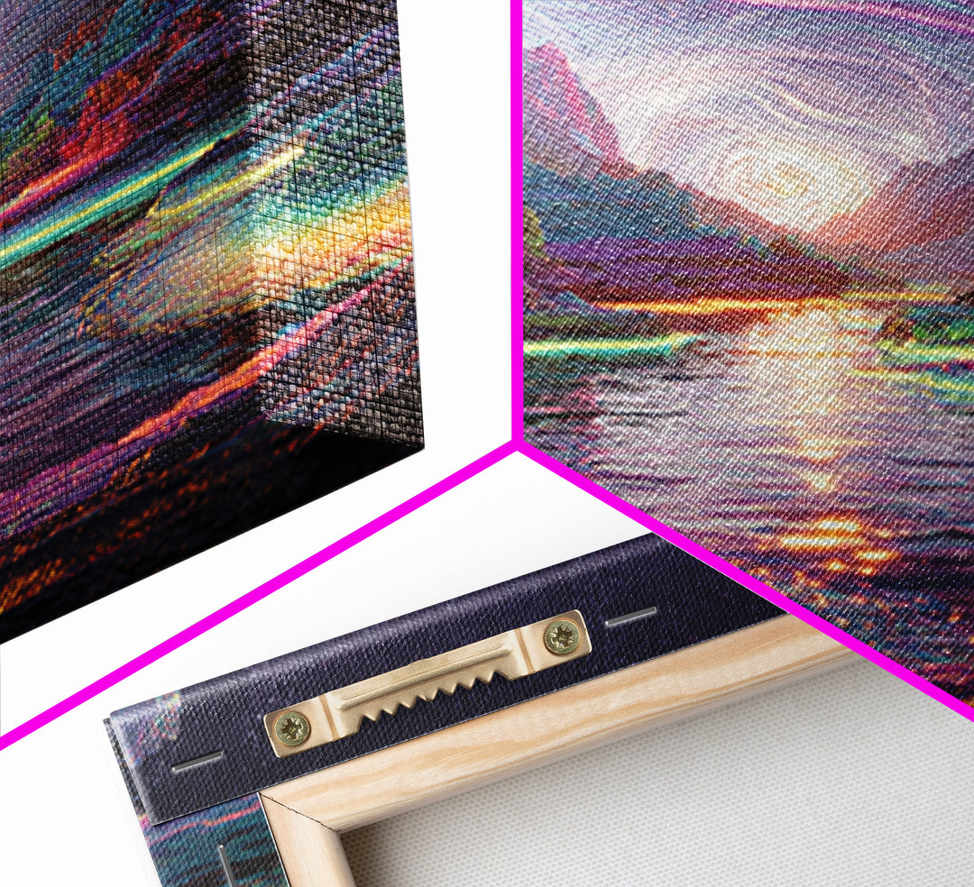 Psychedelic Cosmic River Landscape Wall Art, Vibrant Fantasy Canvas Print, Abstract Landscape Art For Modern Home Decor
