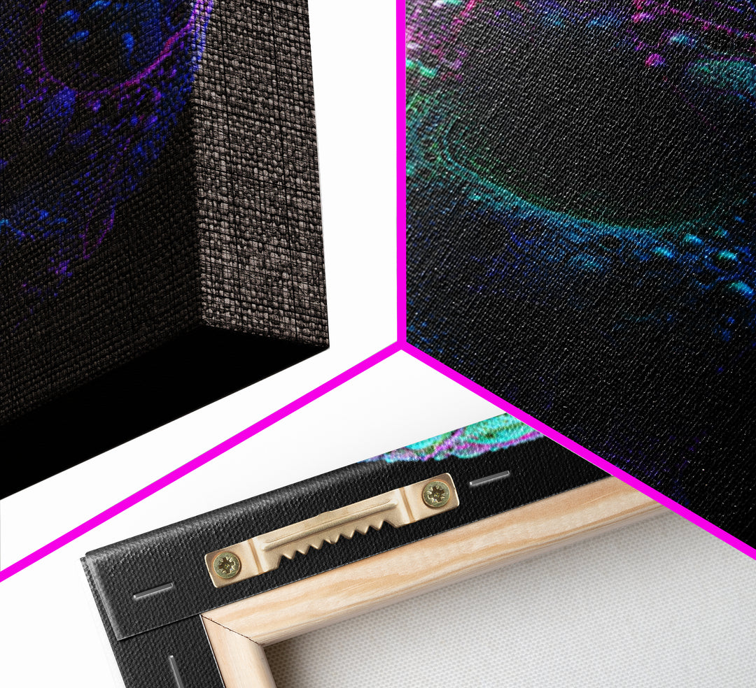 Psychedelic Neon Skull Wall Art, Colorful Surreal Skull Canvas Print, Modern Abstract Art, Trendy Home Decor