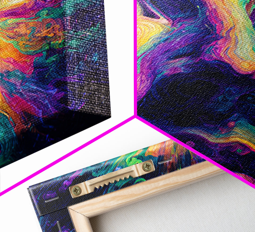 Psychedelic Rainbow Face Abstract Art Wall Art, Colorful Trippy Canvas Print, Modern Boho Aesthetic Room Decor