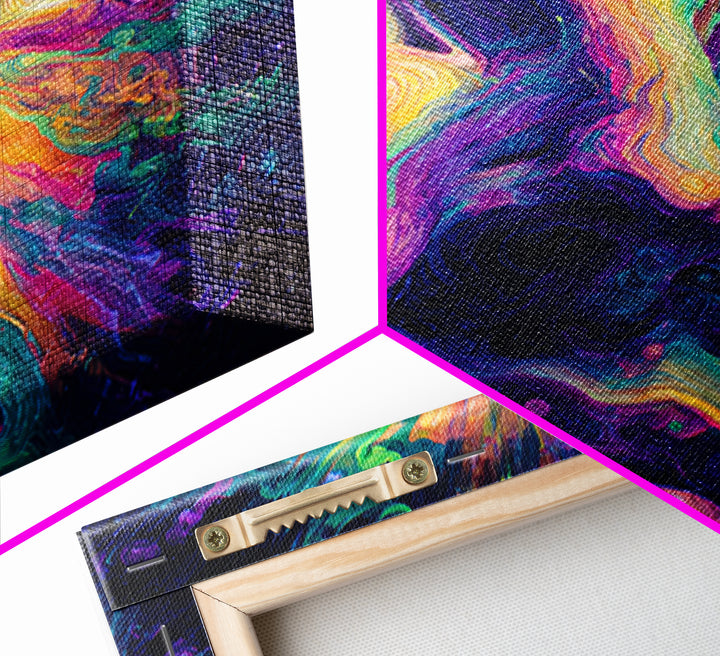 Psychedelic Rainbow Face Abstract Art Wall Art, Colorful Trippy Canvas Print, Modern Boho Aesthetic Room Decor
