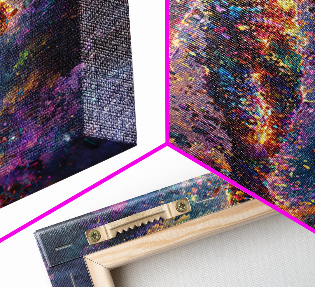 Cosmic Figure Explosion Wall Art, Colorful Abstract Galaxy Human Silhouette, Modern Surreal Canvas Print For Living Room
