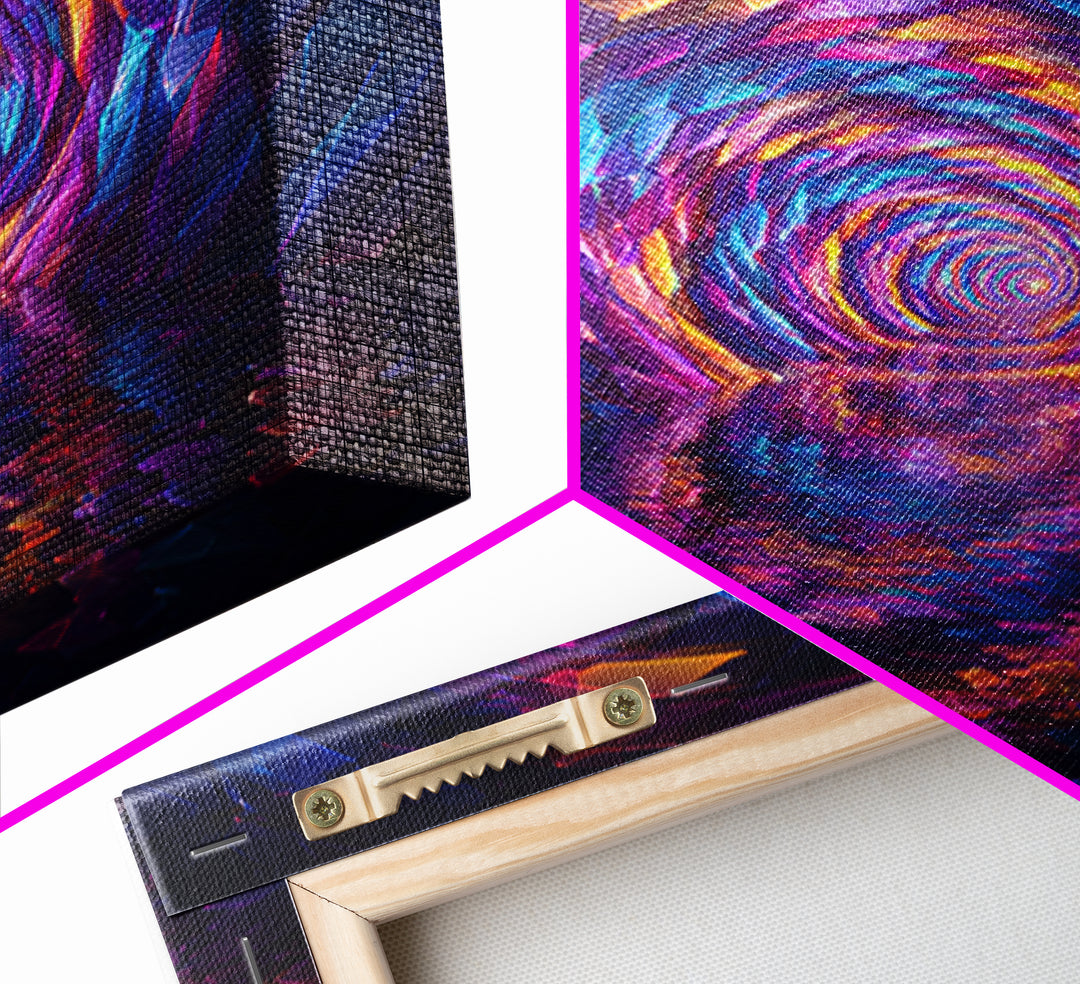 Colorful Crystal Tunnel Abstract Wall Art, Trippy Psychedelic Rainbow Print, Trendy Living Room Decor Large Canvas Print