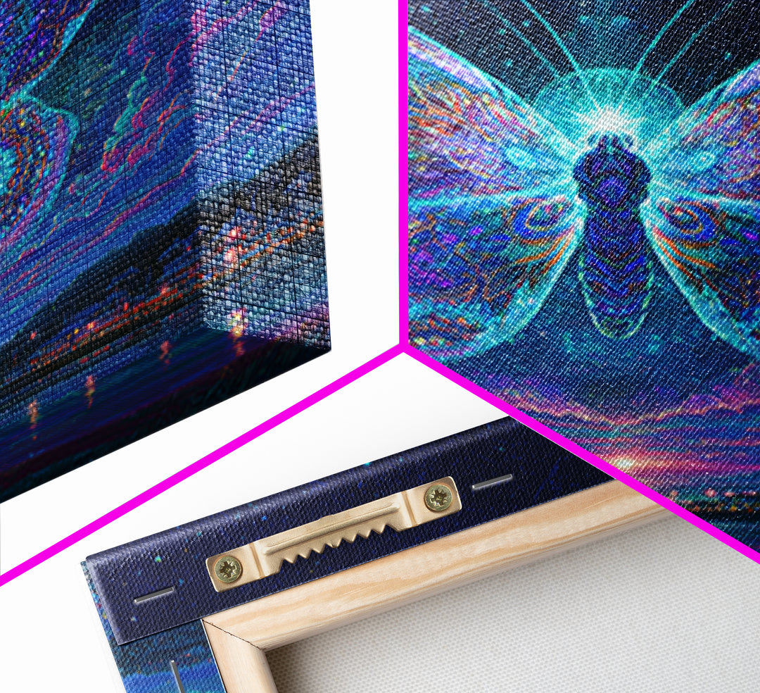 Cosmic Butterfly Over Water Wall Art, Psychedelic Celestial Canvas Print, Fantasy Night Sky Home Decor
