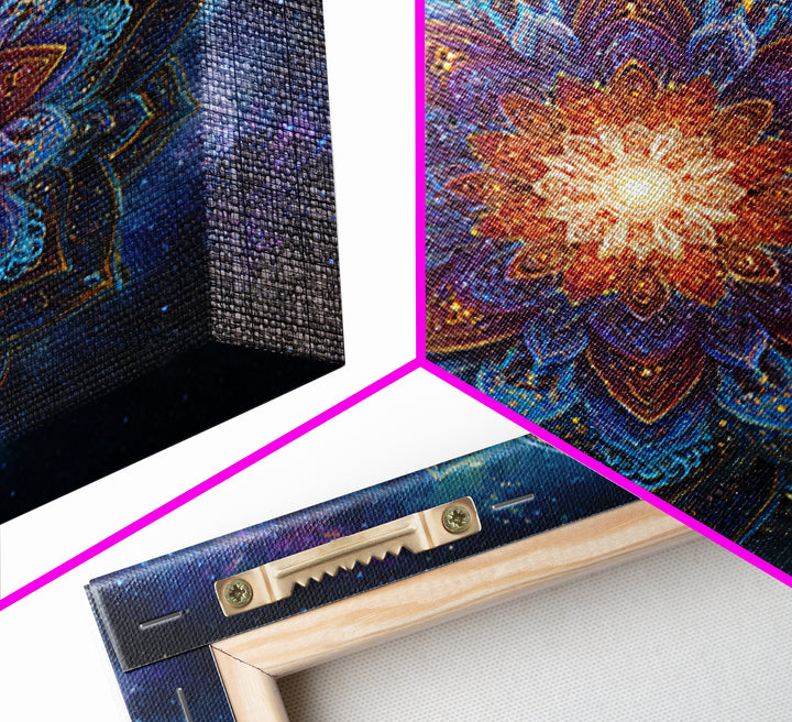 Cosmic Lotus Mandala Galaxy Wall Art, Celestial Spiritual Canvas Print, Mystic Meditation Room Decor Colorful Abstract Art