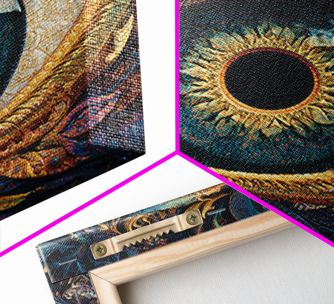Surreal Golden Eye With Intricate Abstract Patterns Wall Art, Mystical Fantasy Canvas Print For Modern Home Decor