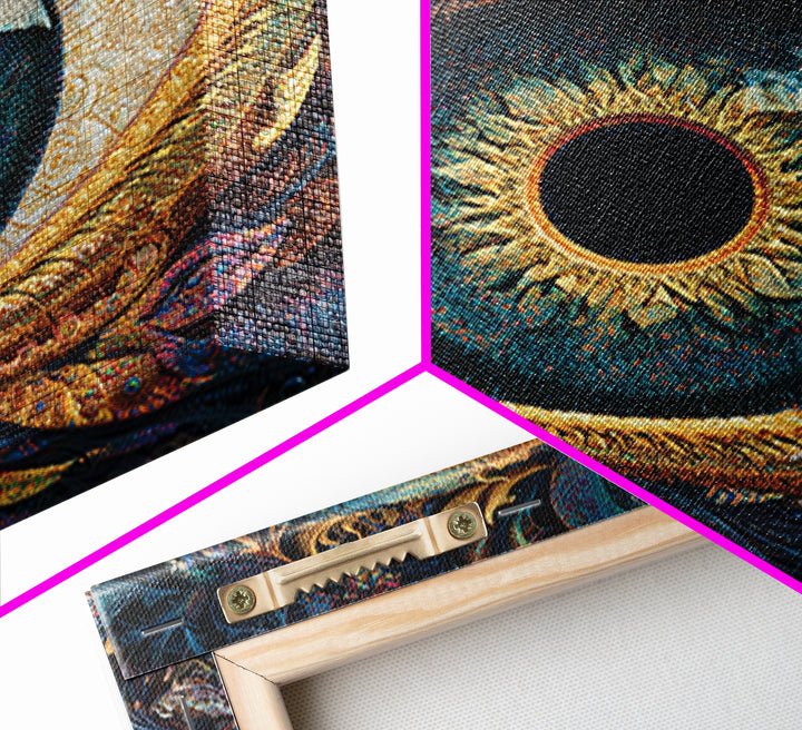 Surreal Golden Eye With Intricate Abstract Patterns Wall Art, Mystical Fantasy Canvas Print For Modern Home Decor