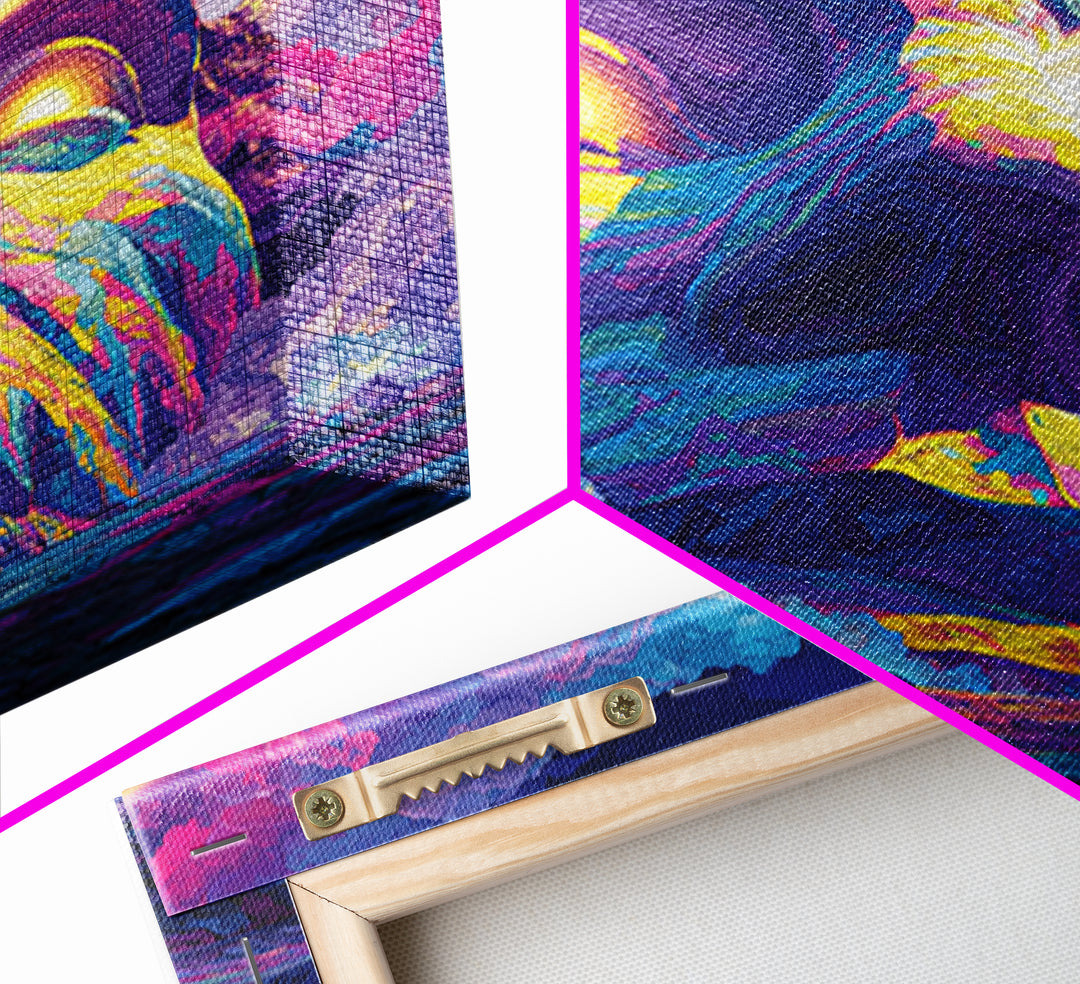 Psychedelic Mountain Face With Cosmic Light Wall Art, Trippy Surreal Landscape Home Decor, Colorful Canvas Print