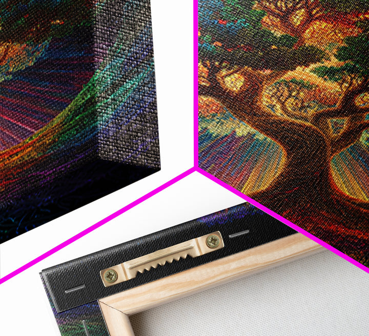 Rainbow Tree Of Life Under Starry Sky Psychedelic Landscape Wall Art Canvas Print Boho Spiritual Home Decor