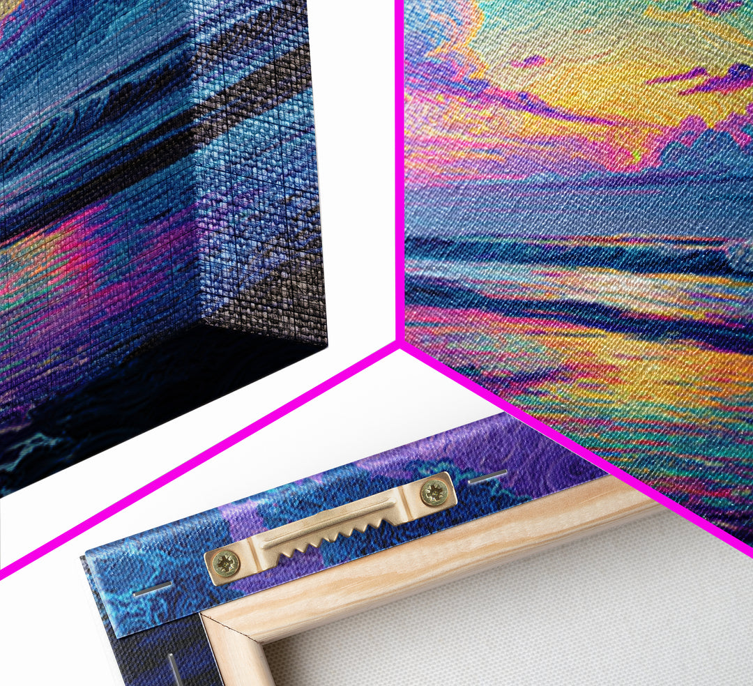 Psychedelic Ocean Sunset Waves Colorful Wall Art Print, Abstract Seascape Painting, Modern Coastal Home Decor Wall Art