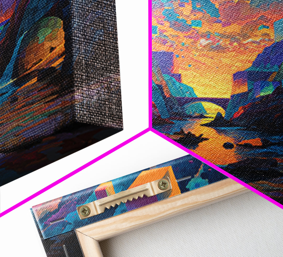 Surreal Canyon With Floating Cubes Canvas Print, Colorful Abstract Landscape Wall Art, Fantasy Home Decor, Modern Art Gift