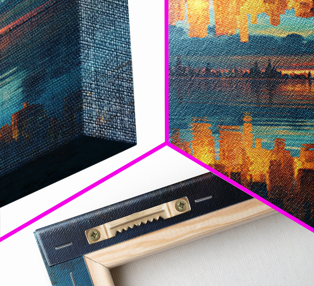 Upside Down Skyline Reflected On Water Wall Art, Surreal Cityscape Canvas Print, Modern Urban Decor For Living Room And Office