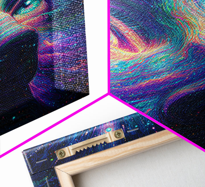 Cosmic Third Eye Visionary Face Wall Art, Psychedelic Galaxy Canvas Print, Spiritual Meditation Room Decor