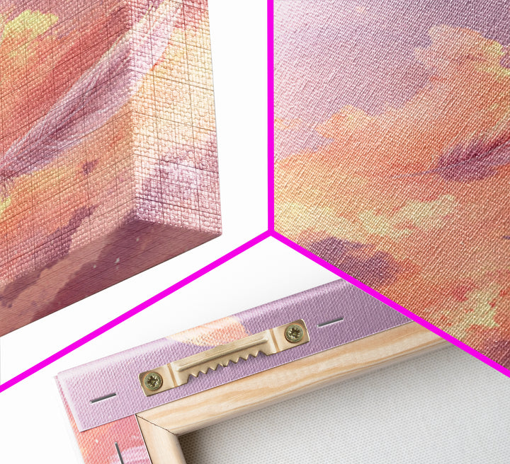 Pink Feather Sky Canvas Print, Dreamy Cloud Wall Decor, Celestial Nursery Art, Soft Pastel Bedroom Decor Gift For Her Art Print
