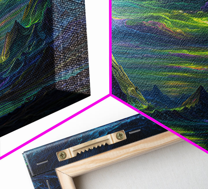 Electric Neon Mountain Landscape Wall Art Canvas Print Futuristic Abstract Landscape Art Modern Home Decor