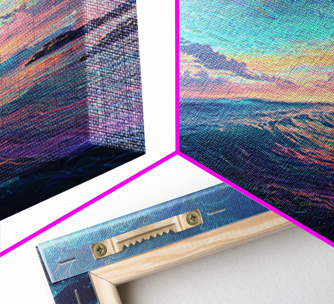 Dreamy Ocean Wave Sunset Wall Art Canvas Print, Colorful Seascape Painting, Modern Coastal Decor, Beach House Wall Art