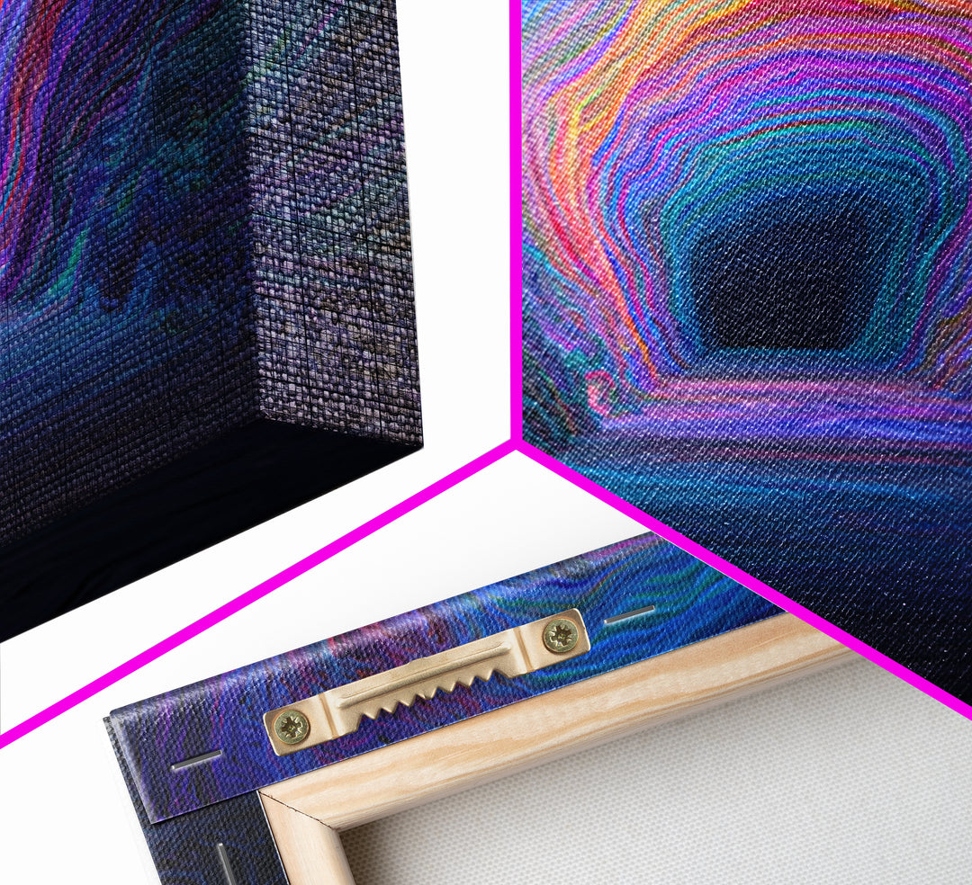 Colorful Abstract Tunnel Wall Art Neon Rainbow Cave Surreal Landscape Modern Statement Canvas Print Gaming Room Decor