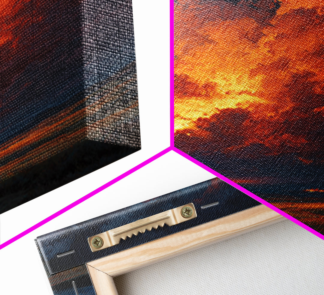 Dramatic Sunset Storm Cloud Landscape Wall Art, Fiery Sky Canvas Print, Modern Living Room Statement Artwork