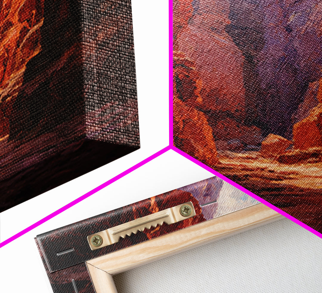 Sunlit Red Canyon Oil Landscape Wall Art, Western Desert Canvas Print, Rustic Country Home Decor, Southwest Landscape Painting