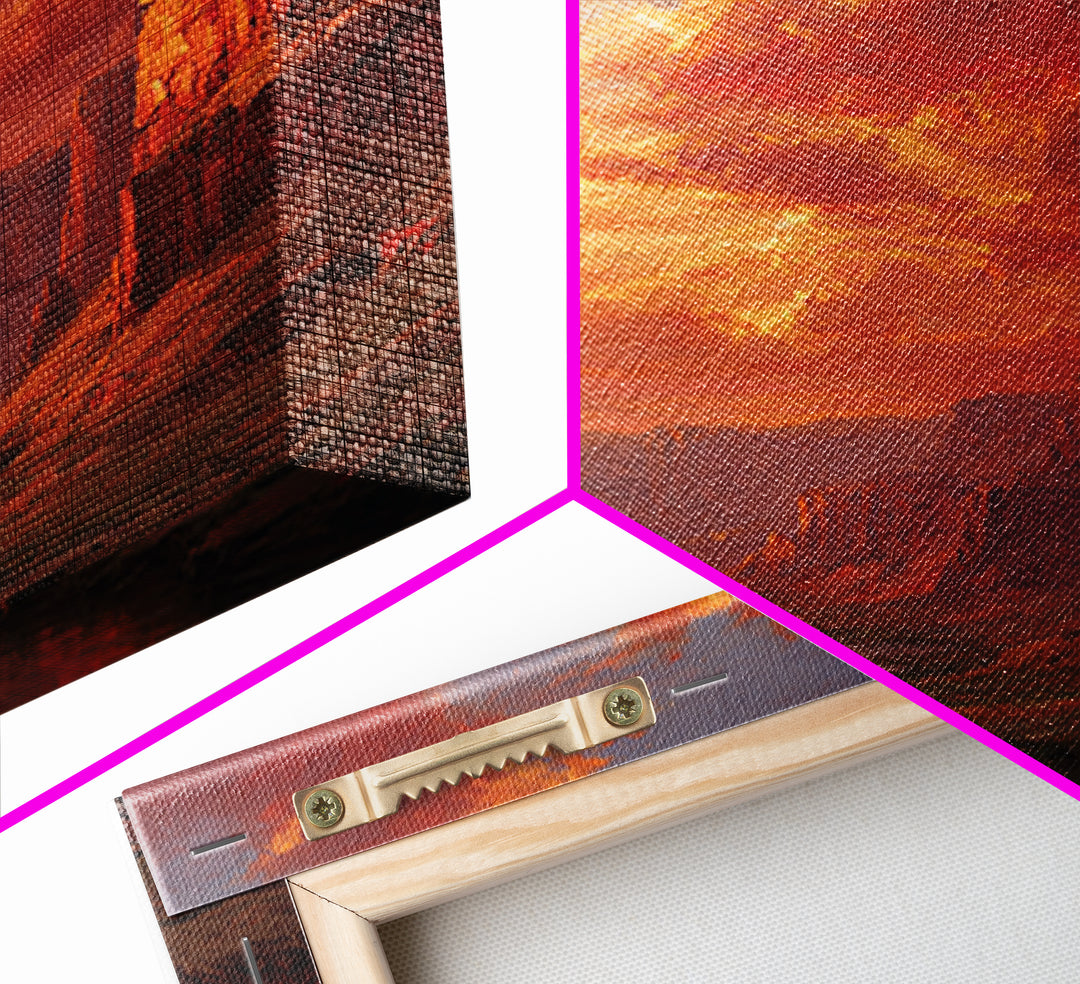 Majestic Canyon River Landscape At Sunset Wall Art Oil Painting Framed Canvas Print Rustic Home Decor