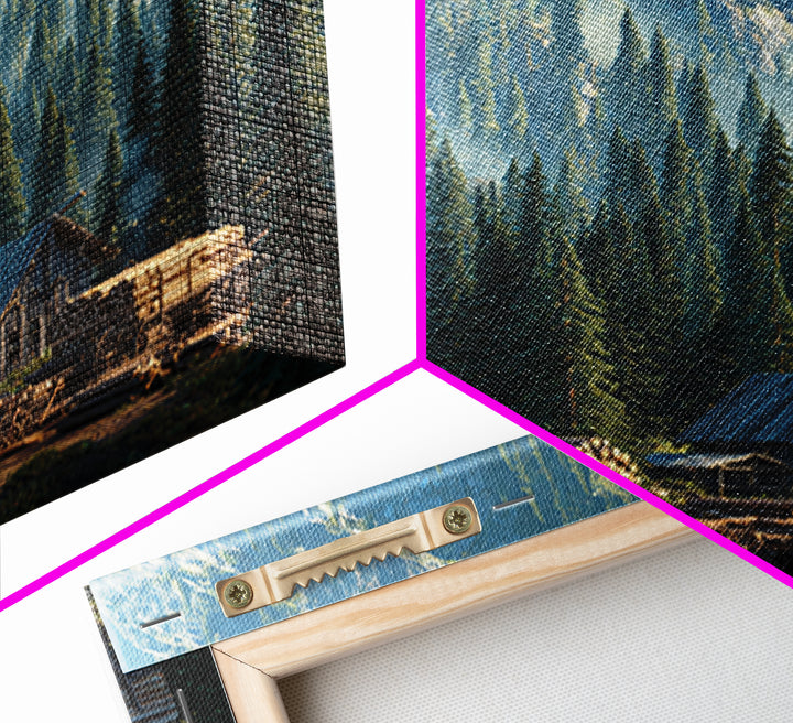 Cozy Cabin In Misty Pine Forest Wall Art, Rustic Mountain Landscape Canvas Print, Farmhouse Country Home Decor