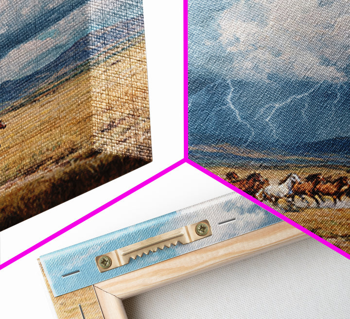 Wild Horses Running Under Stormy Sky Landscape Wall Art Canvas Print Western Country Decor Large Landscape Painting