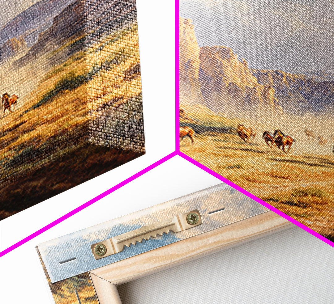 Wild Mustangs Running Through Desert Canyon Landscape Wall Art Western Country Home Decor Large Modern Landscape Print